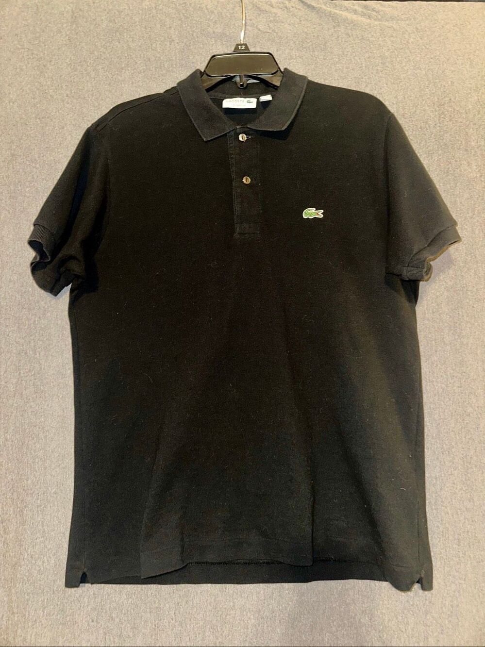 Lacoste Polo Shirt Mens Small Black Classic Fit Pique Mesh Croc Logo Cotton Larg